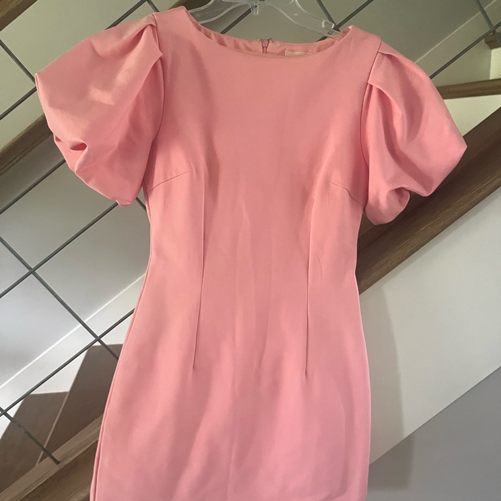 Lena Blush Pink Mini Dress with Puff Sleeves